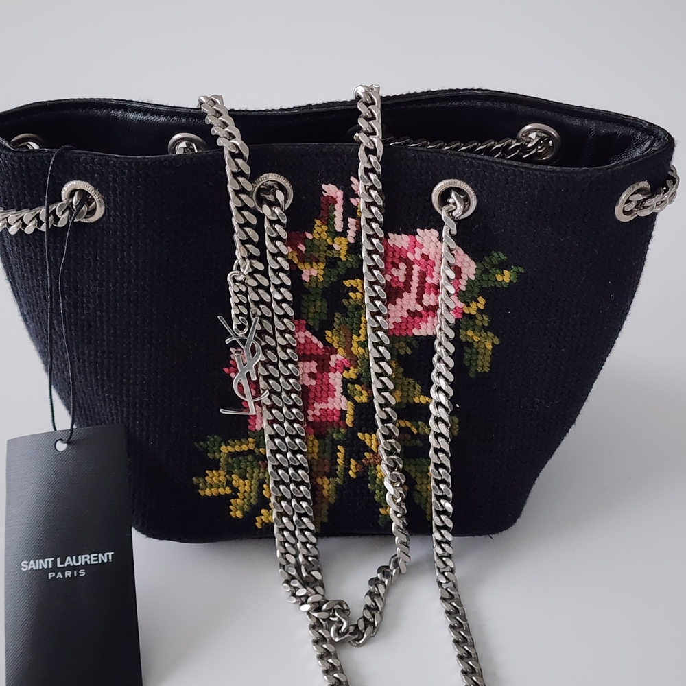Saint Laurent Black Floral Chain Bag